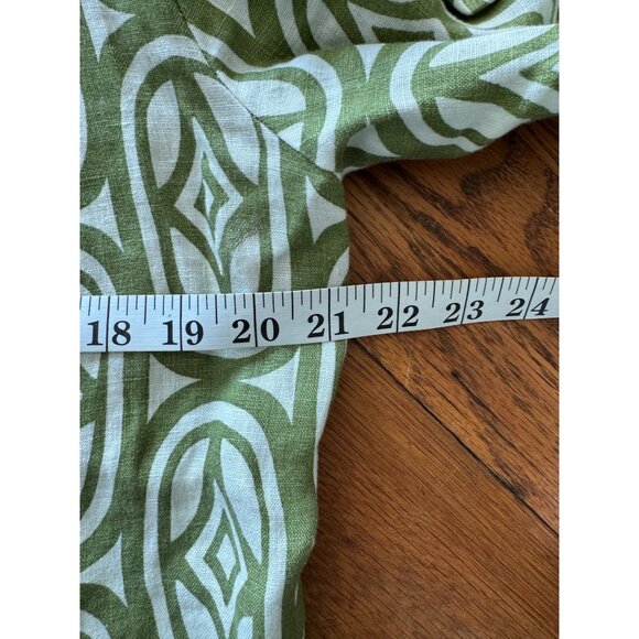 Linen Shirt 12 Green White Geometric Print Button-Up By JM Collection - Picture 8 of 9